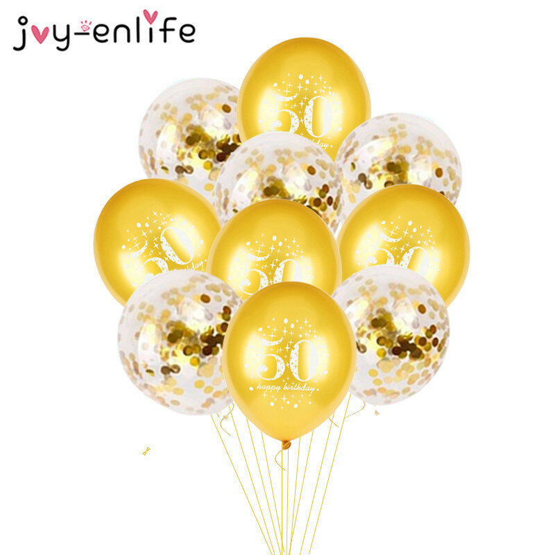 JOY-ENLIFE 10 pcs Inflatable Confetti Bóng Bay 12 inch Bong Bóng Cao Su 30 40 50 60 Năm Sinh Nhật Dành Cho Người Lớn Bên Lá Helium bóng bay