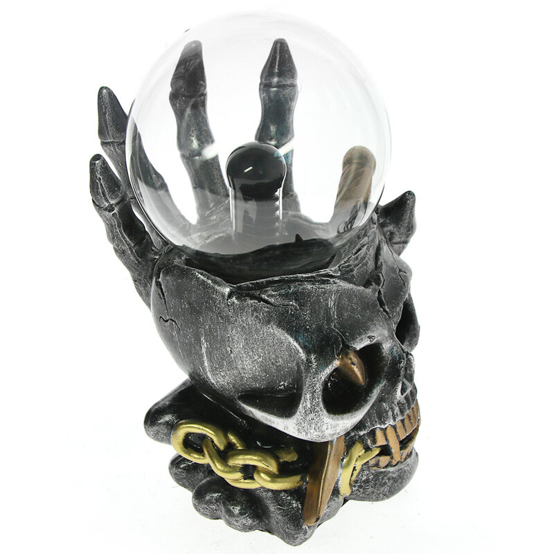 Cráneo vikingo con Dagger a través de la estatua, estatuilla eléctrica, Thunder Touch Sense, Bola de Plasma, Rayo, Esqueleto, escultura de cabeza