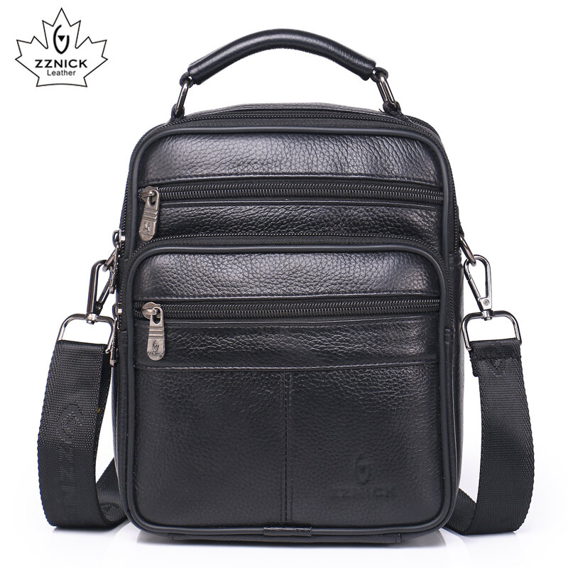 men genuine leather shoulder bag  handbag Zipper Men Bags leather  2019 Fashion handbag 100% Genuine Leather ZZNICK
