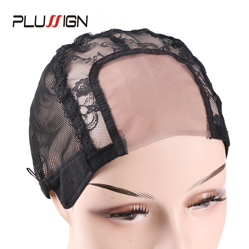 Plussign-Bonnet de perruque en dentelle suisse U-Part, filet à cheveux noir, bonnets pour perruques exécutives, bonnet de tissage avec sangle réglable, outils exécutifs