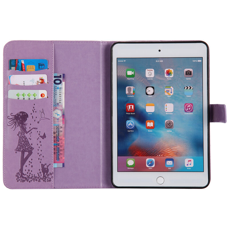 A1538 A1550 Tablet Funda For Apple iPad mini 4 Luxury Lady Cat Leather Wallet Magnetic Flip Case Cover 7.9" Coque Shell Stand
