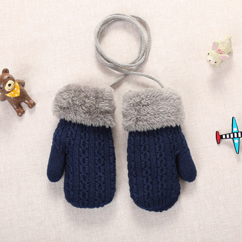 Новые Зимние перчатки для маленьких мальчиков и девочек, теплые акриловые варежки на веревке, детские варежки, детские вязаные толстые варе...