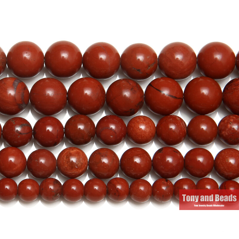 Cuentas redondas sueltas de jaspe rojo de piedra Natural, hilo de 15 ", 3, 4, 6, 8, 10, 12MM, tamaño A elegir para la fabricación de joyas DIY