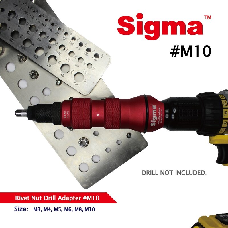 Sigma-adaptador de taladro de tuerca de remache roscado, herramienta eléctrica inalámbrica o eléctrica, accesorio de alta resistencia, pistola de tuercas de remache de aire alternativa, # M10