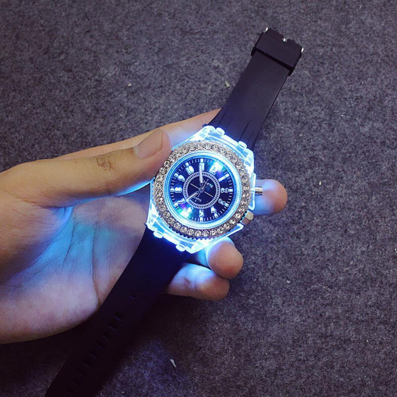 Świecące led zegarki sportowe damskie zegarki kwarcowe damskie zegarki na rękę silikonowe paski świecące Relojes Mujer lampa błyskowa led Luminous