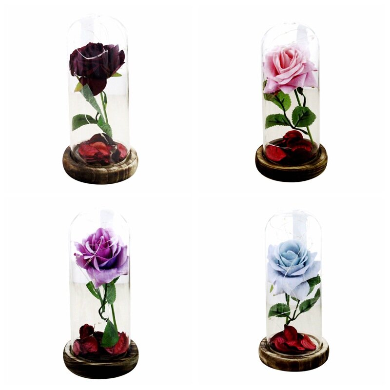 LED Automatic Rotating Red Rose Flower Girls Gift String Light Battery Powered Table Lamp Romantic Valentine's Day Gift