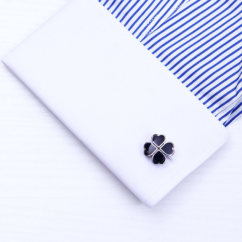 KFLK biżuteria francuska koszula spinki do mankietów dla mężczyzn marki czarna koniczyna spinki do mankietów przyciski hurtowe ślubne gości wysokiej jakości