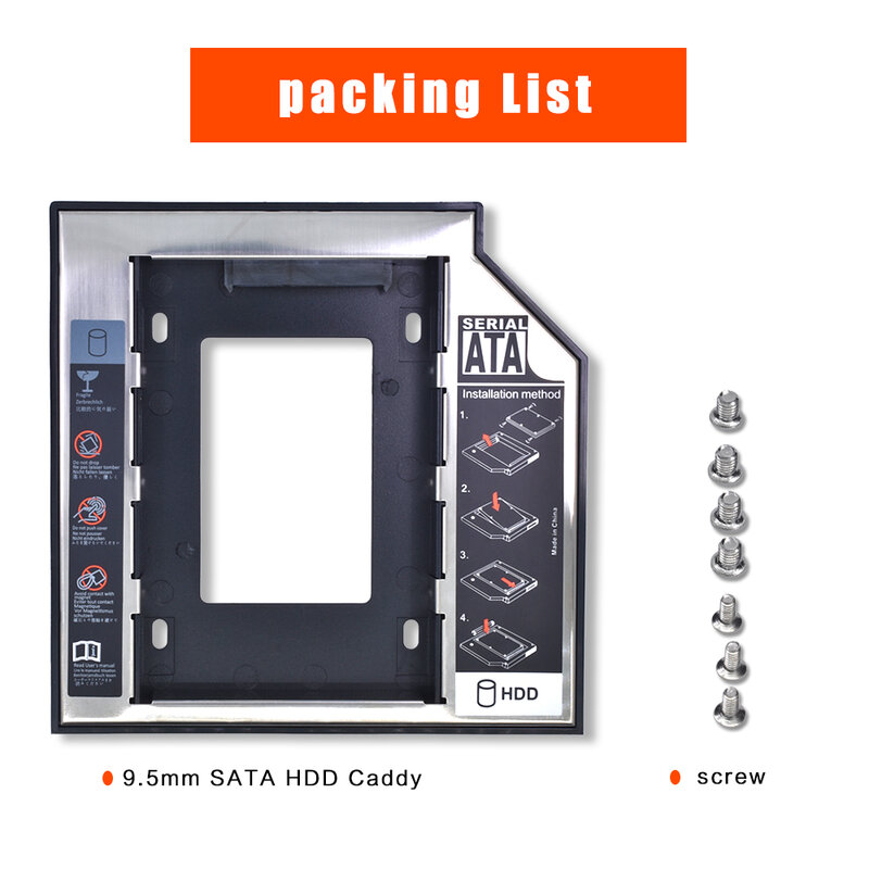 TISHRIC Half Plastic Aluminum Universal Optibay 2nd HDD Caddy 9.5mm SATA 3.0 2.5" SSD CD DVD to HDD Case Enclosure CD-ROM ODD