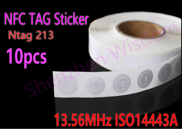Etiquetas adesivas regraváveis para NFC Tags, NFC Tag Etiqueta, Todos NFC telefone disponível, mais 213, 13,56 MHz, ISO14443A, 25mm, 10 Pçs/lote