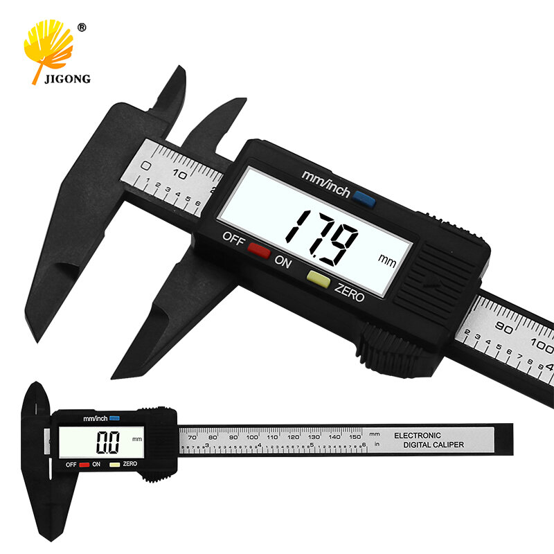 Jigong-digital paquímetro 150mm, 6 polegadas, lcd, eletrônico, fibra de carbono, micrômetro, ferramenta de medição, frete grátis