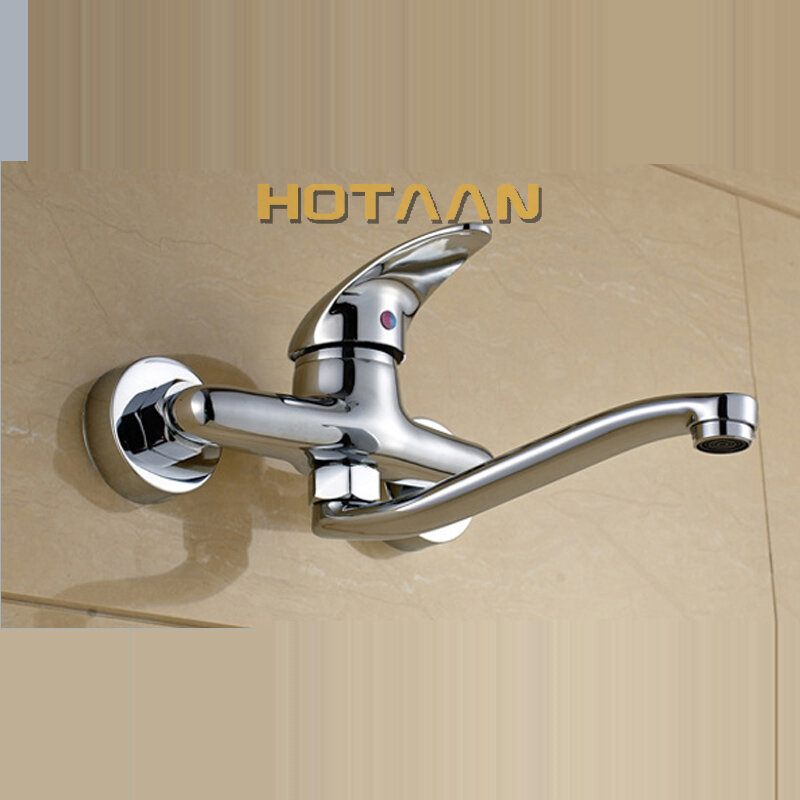 . Brass Chrome Taps For Kitchen Sink Kitchen Tap Dual Hole Wall Kitchen Mixer Kitchen Faucet torneira cozinha YT6033