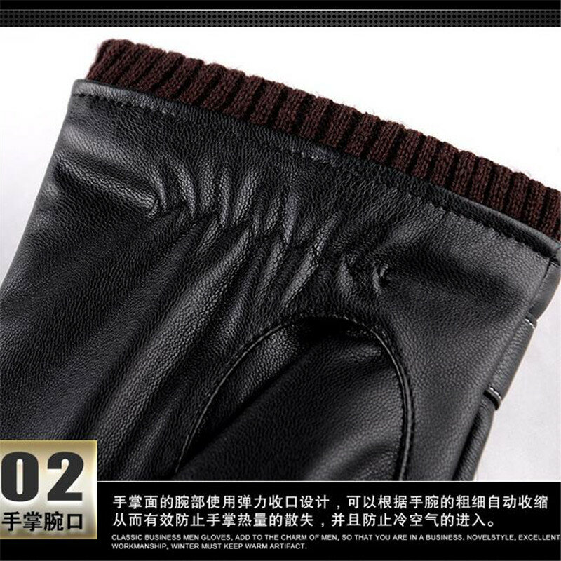 Luvas de couro ecológico para homens e mulheres, luva de couro lavável, com 5 dedos e touch screen, resistente ao frio e a caxemira, para o inverno, 200p