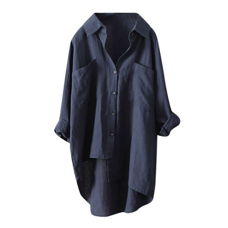 Женская Длинная блузка средней длины, повседневные свободные льняные блузки из хлопка с длинным рукавом, блузки размера плюс 5XL, A1417, весна-осень