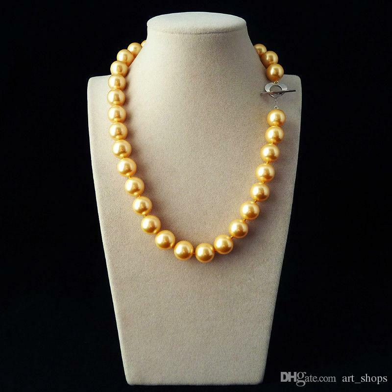 Collier en perles de coquillage jaune et or naturel, 12mm, à la mode, offre spéciale