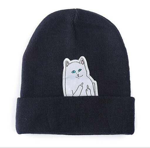 2019 New Cat Middle Finger Wool Warm Winter Street Acrylic Knitted Hats Caps Bonnet Cartoon Men and Women Hiphop Hats 4 Colors