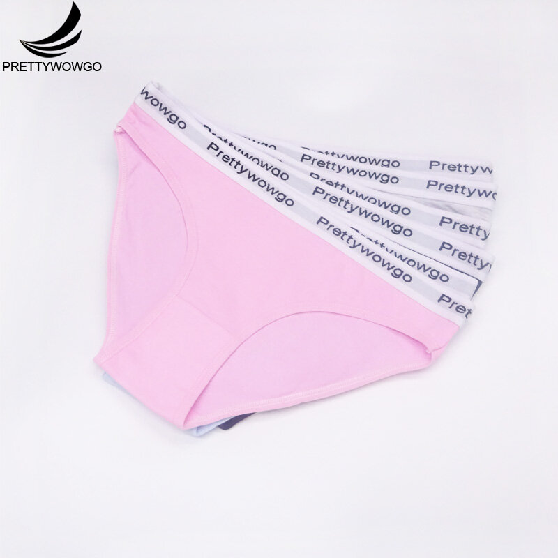 Prettywowgo 6 pcs/lot Good Quality Underwear Women Solid Color Cotton Cute Panties 8525