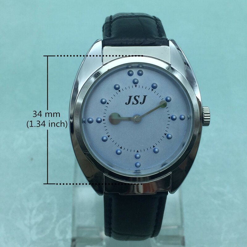 Braille Tactile Wrist Watch with Blue Face,Leather Strap