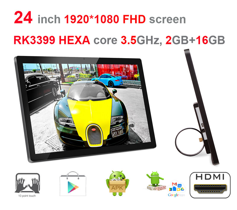 Pc táctil todo en uno HEXA core de 24 pulgadas, Android 7,1, RK3399, 3,5 GHz, 2GB DDR3, 16GB nand flash, wifi 2,4G/5G, ethernet de 100m/1000m
