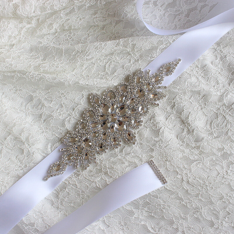 Janevini Mewah Kristal Berlian Imitasi Pernikahan Sabuk dan Ikat Pinggang Perak Permata Bridal Ikat Gaun Pengiring Pengantin Belt Berlian Pita