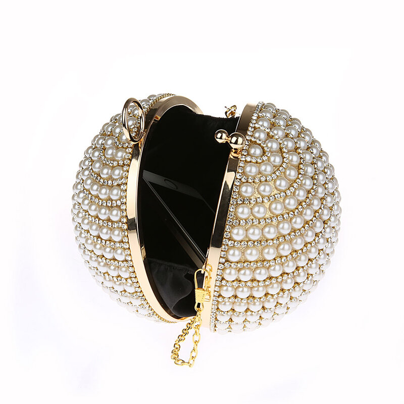 JaneVini-Bolso de noche con perlas para mujer, bolsa de hombro con cuentas doradas/Plateadas, redondo, con cadena para boda y fiesta, 2018