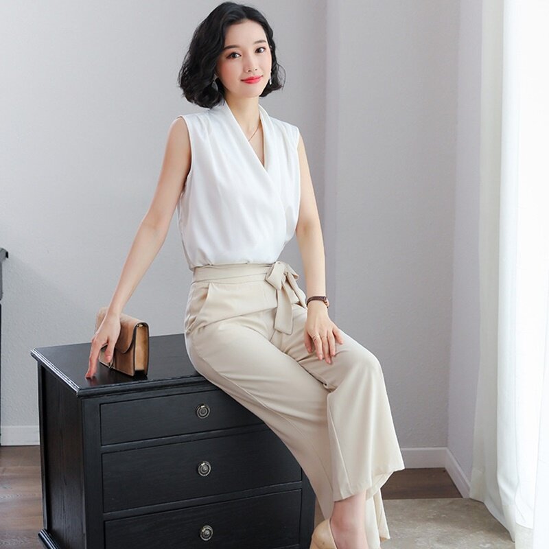ソリッドカラーの女性は、夏 2019 シュミーズノースリーブシャツ女性韓国事務服ビジネス基本フェミニンブラウス DD2092