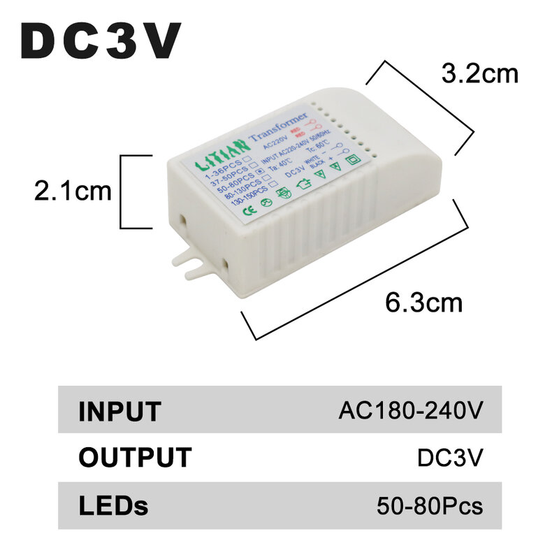 1-80pcs Led Elektronische Transformator 220V Naar DC3V Lage Spanning LED Controller Voeding LED Driver 15mA Voor Light Emitting Diode