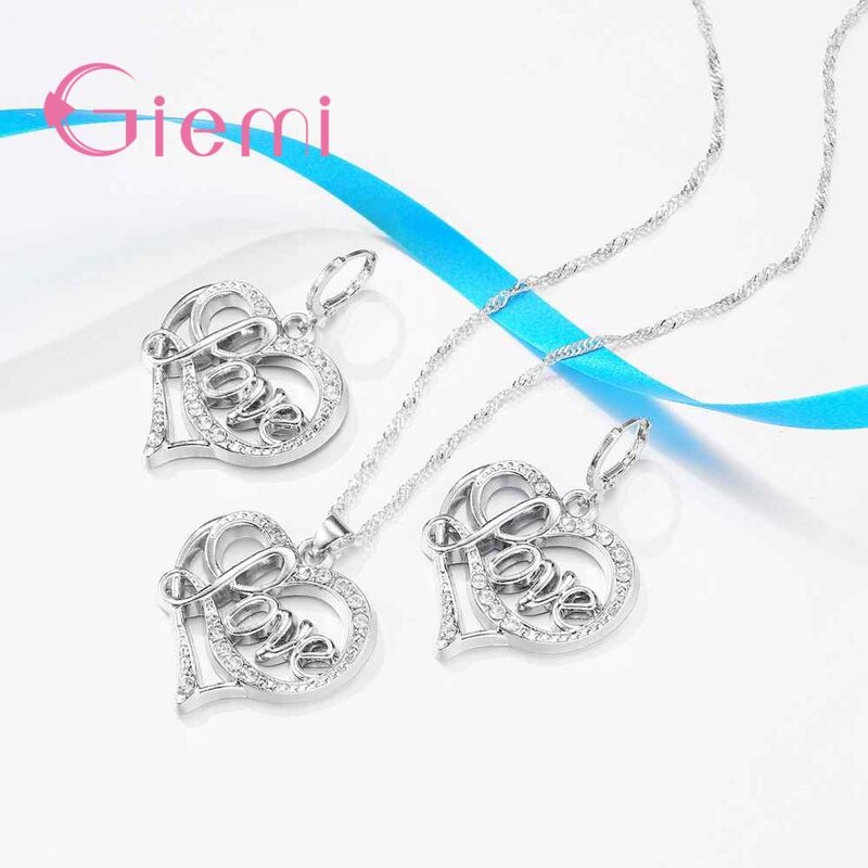 Mais baixo preço quente 925 prata esterlina colar brincos conjuntos de jóias para casamento nupcial feminino elegante coração bijoux presentes