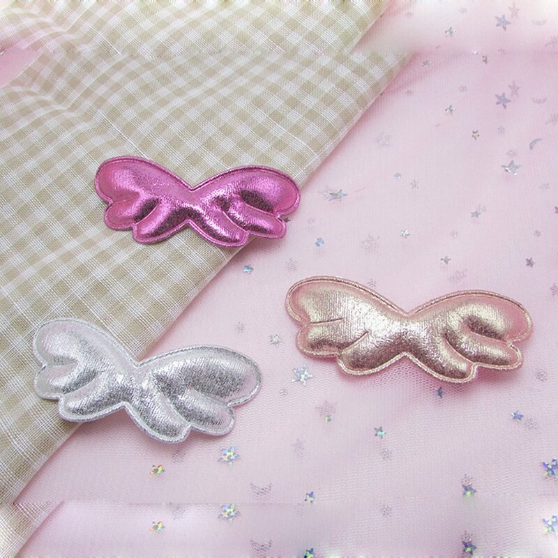 100pcs/lot Glitter Cloth Cartoon Angel Wings Padded Appliques Patches for garment shoe DIY Headwere Accessory