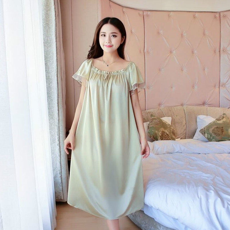 Lớn Thước 4XL Mới Gợi Cảm Lụa Váy Ngủ Nữ Chemise Nightie Váy Ngủ Quần Lót Váy Ngủ Đồ Ngủ Đầm