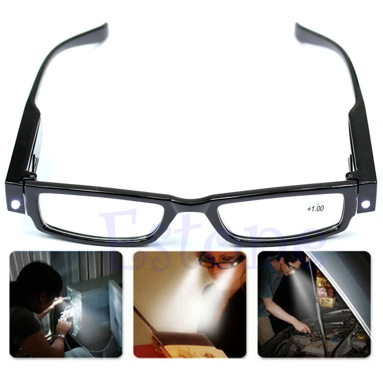 Kacamata Baca LED Banyak Kekuatan Kacamata Spectacle Diopter Kaca Pembesar Menyala + 1.0 + 4.0