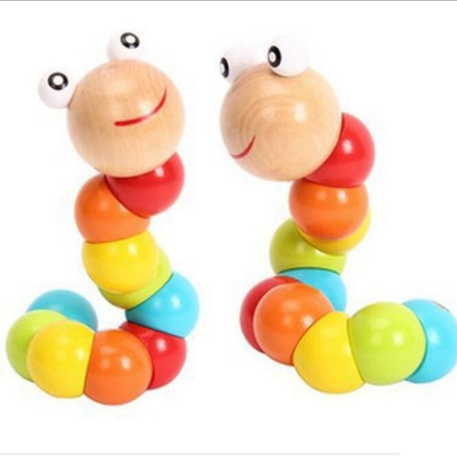 1Pcs Cacing Twist Boneka Kognisi Kayu Hadiah Colorful Teman Bermain Ulat Berubah Bentuk Anak-anak Menyenangkan Pendidikan Mainan Bayi