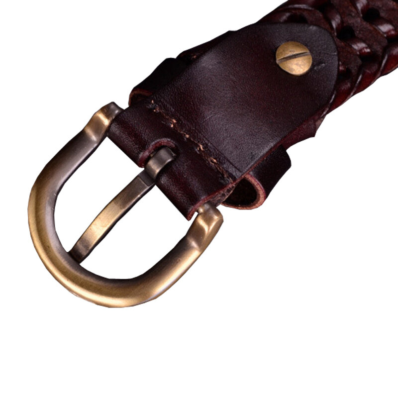 Cinturón de cuero genuino para mujer, cinturones trenzados de alta calidad, correa de piel de vaca de segunda capa para mujer, ancho de 2,5 cm, café