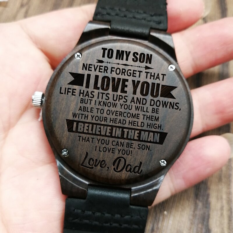 Relógio de madeira gravado para o meu filho, amor pai