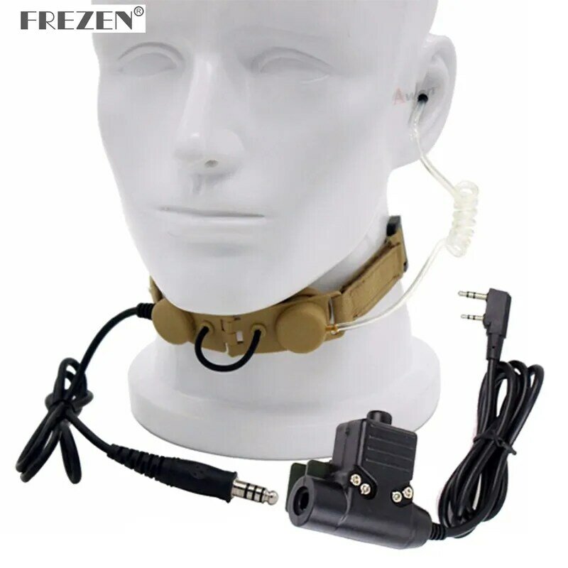 Micrófono de garganta táctico CS Z Z003, auriculares de tubo de aire con U94 PTT para BaoFeng UV-5R, UV-82 TYT, Radio amarilla