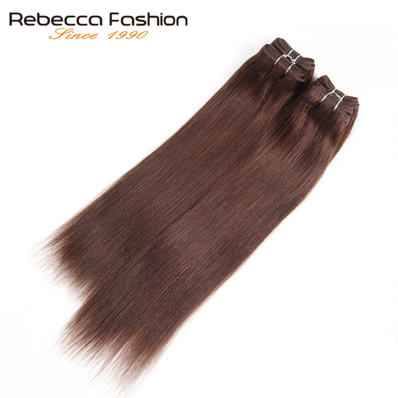Rebecca-4 mechones de cabello humano brasileño liso, tejido negro, marrón, rojo, 6 colores, #1, # 1B, #2, #4, # 99J, borgoña, 190g por paquete