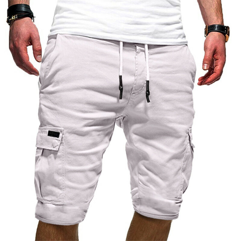 Pantalones cortos de hombre de Color puro vendaje Casual pantalones de chándal sueltos con cordón pantalones cortos de marca deportiva para hombre Pantalones cortos cómodos c0520