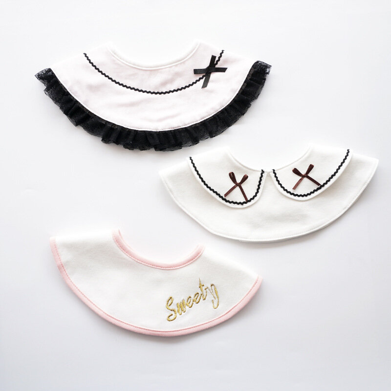 Estilo japonês redondo bebê meninas babadores saliva toalha bonito lovly bib colar falso rotatable borlas burp pano cuidados com o bebê uso