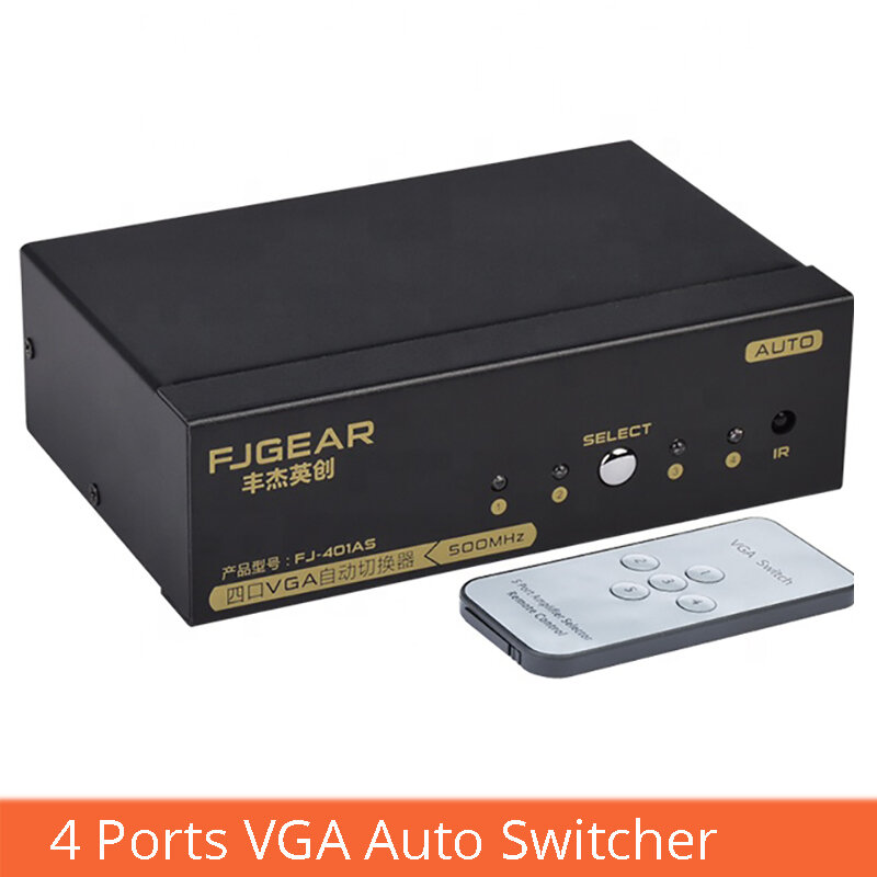 Interruptor inteligente VGA 4 en 1 con Control remoto, decodificador de pantalla de proyector, FJ-401AS