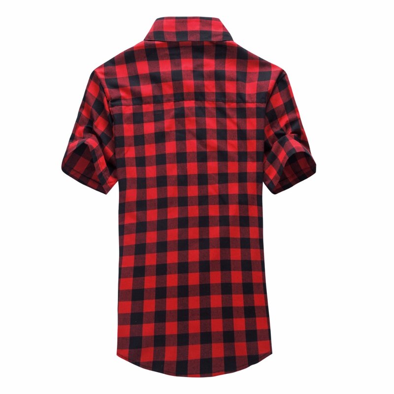 สีแดงและสีดำลายสก๊อตชายเสื้อ2022ฤดูร้อนใหม่แฟชั่น Homme Mens Checkered Shirts เสื้อเชิ๊ตแขนสั้นชายเสื้อ