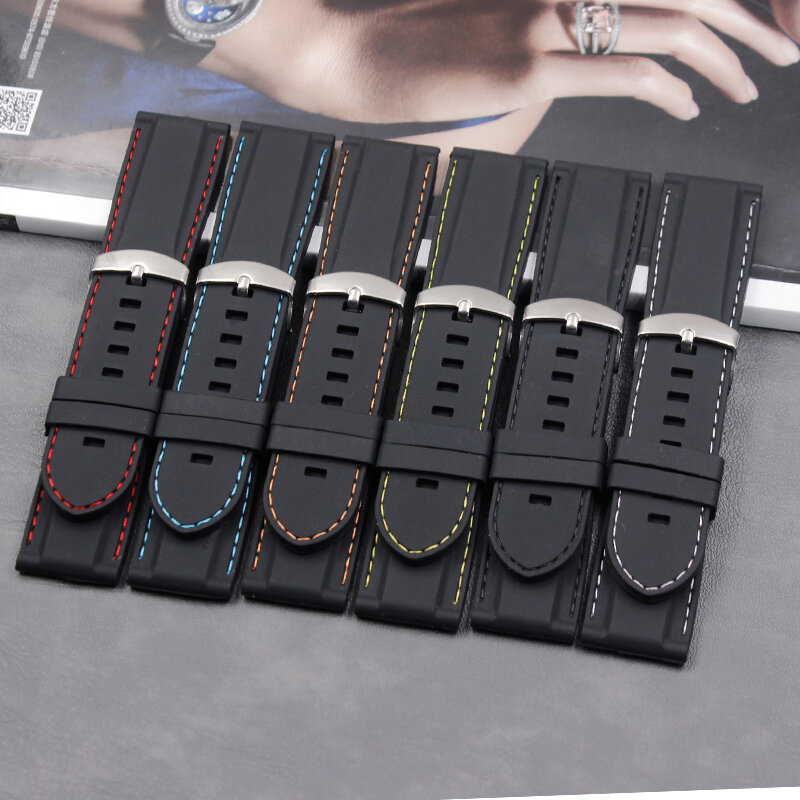 Watch accessories men's silicone strap 26mm ladies outdoor sports and leisure waterproof natural rubber strap buckle