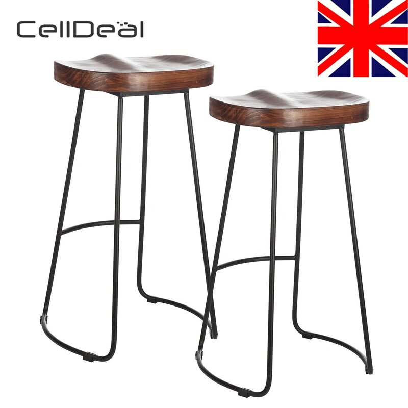 Set of 2 Industrial Bar Stools Kitchen Breakfast High Chair Wood Pub Seat Bar Stools Modern Bar Stool Tables