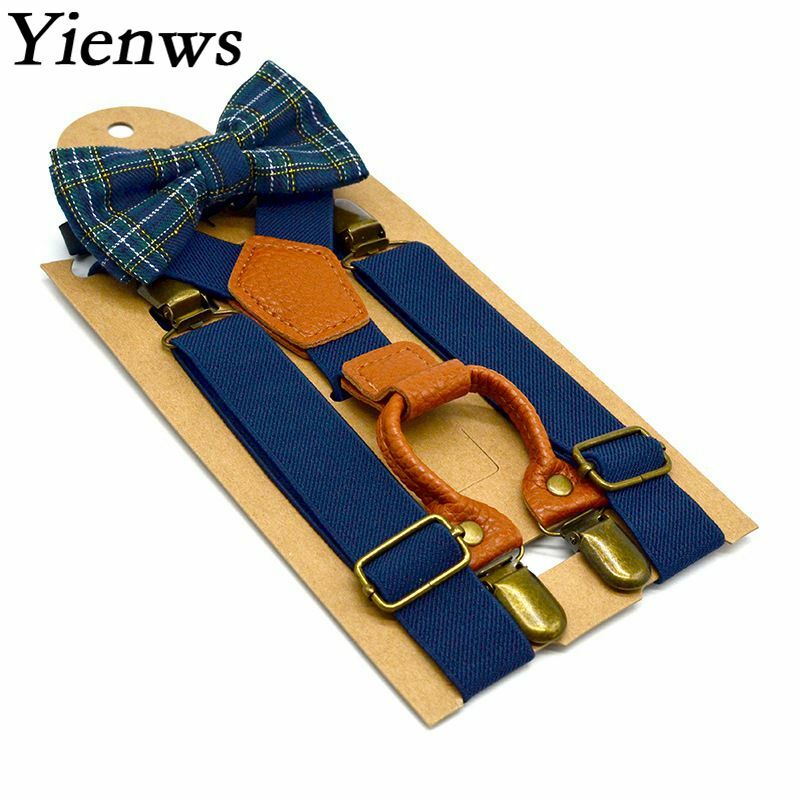 Yienws gravatas-laços e suspensórios para bebês, bebê, rosa, azul marinho, meninos, calça, tirantes, bebê, jeans, yia138
