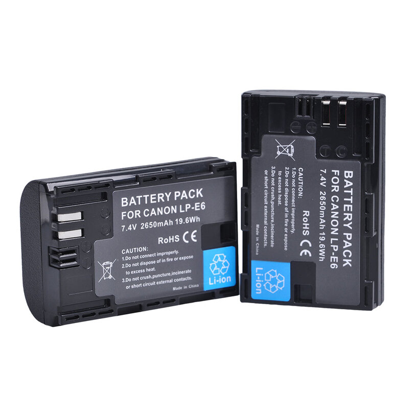 Batterie 2650mAh LP E6 LPE6 LP-E6 E6N + double chargeur LED pour appareil photo Canon EOS 5DS R 5D Mark II 5D Mark III 6D 7D 70D 80D