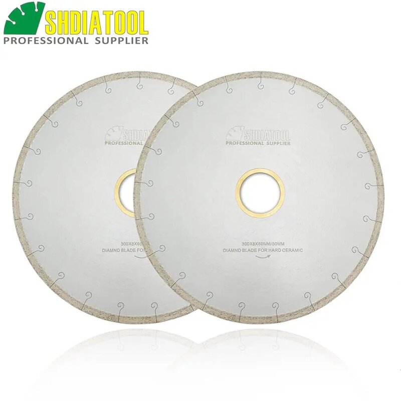 SHDIATOOL 2pcs 300MM/12" Ceramic Blades With Hook Slot Diamond Saw Blades Tile Porcelain Cutting Disc Bore 60mm with 50mm washer