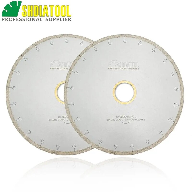 Shdiatool 2 Pcs 300 Mm/12 Inci Keramik Pisau dengan Hook Slot Diamond Saw Blades Tile Porcelain Cutting Disc bore 60 Mm dengan 50 Mm Mesin Cuci