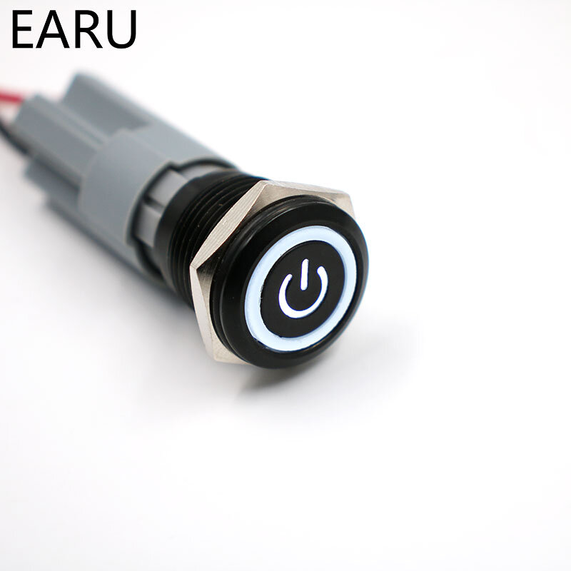 Водонепроницаемый металлический кнопочный выключатель с черным корпусом из алюминия, 16 мм, светодиодсветильник 3 В, 5 В, 12 В, 24 В, 220 В, фиксация, фиксация, самоблокировка
