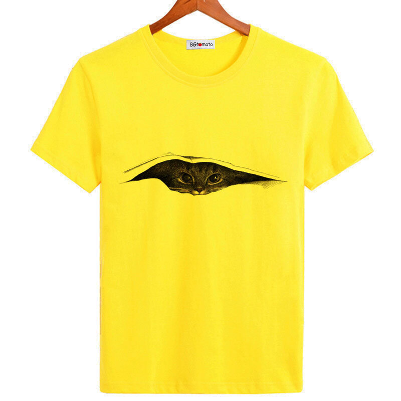 Gato Engraçado dos homens Espiando Camisetas 3D, Casual Cool Tees, roupas legais, marca original, nova chegada, venda quente