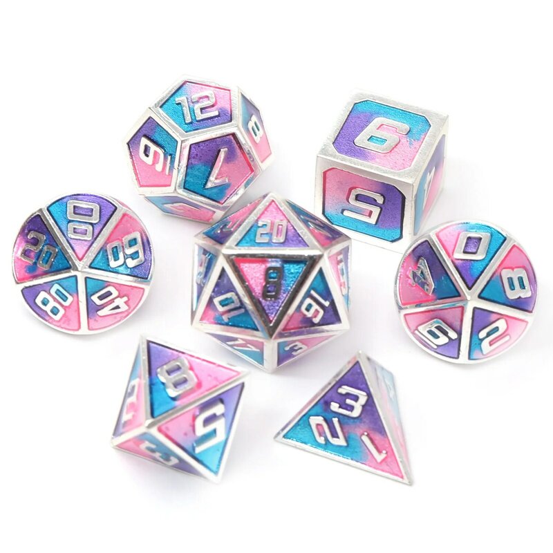 Chengshuo dnd dice metal rpg set polyhedral dungeons and dragons d20 10 8 12 table game Zinc alloy silvery digital dices pattern