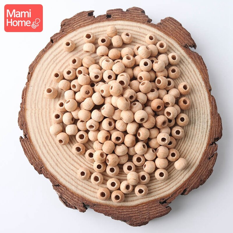 mamihome 50pc 8mm-12mm Round Beech Wooden Beads Baby Nursing Accessories BPA Free Wood Baby Teether Chewing Toy DIY Beads