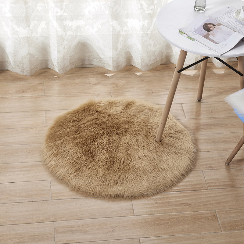 Alfombra redonda esponjosa para sala de estar, alfombra larga de felpa sólida, alfombra de piel sintética de oveja, alfombras peludas para el hogar, dormitorio decorativo